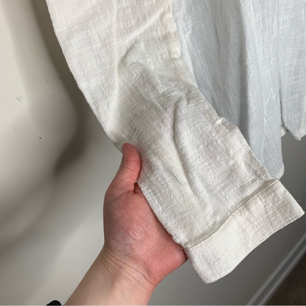 Free People One Teaspoon Button Down Shirt Crinkle Gauze Poplin Cotton White - Picture 9 of 16